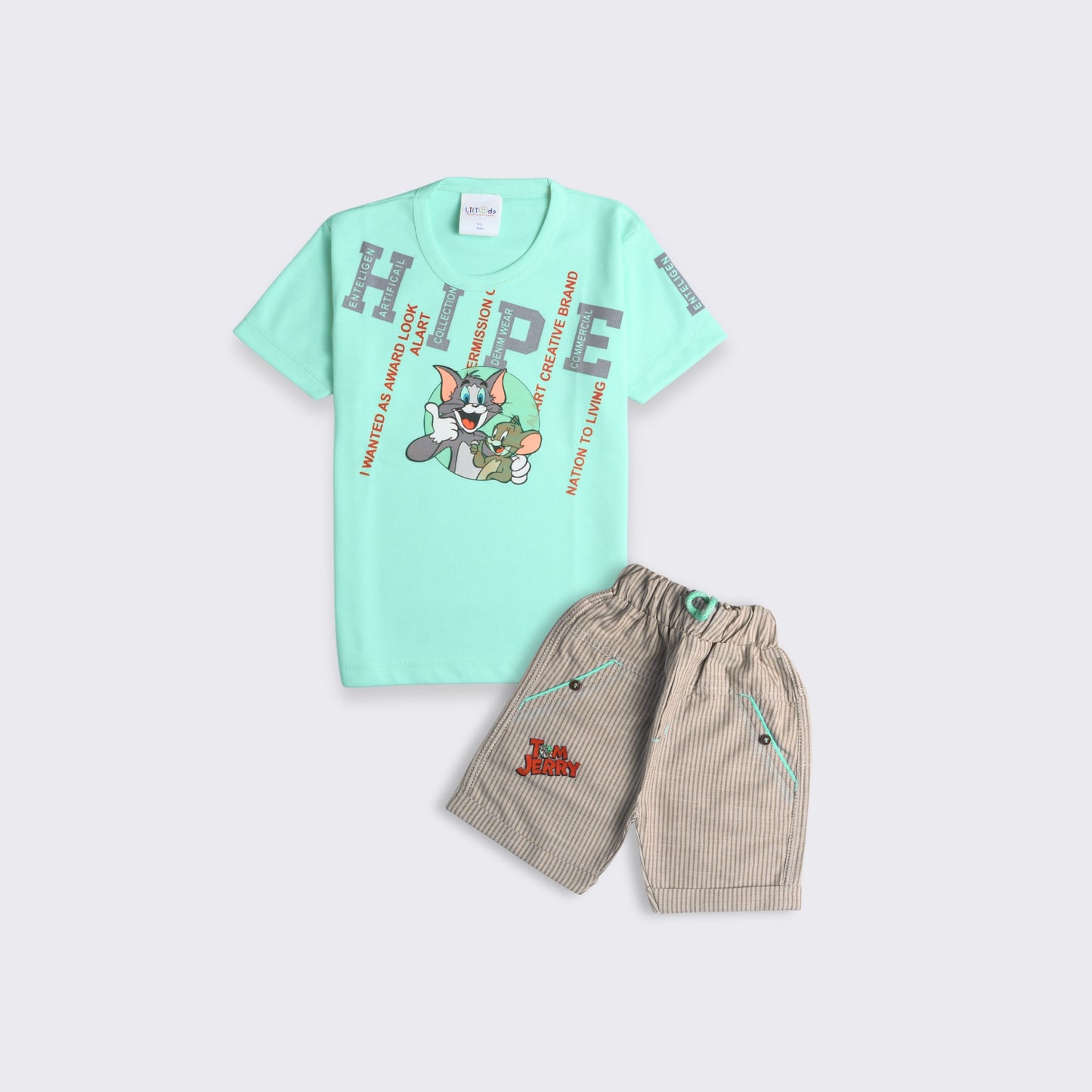 Graphic Tee with Striped Shorts