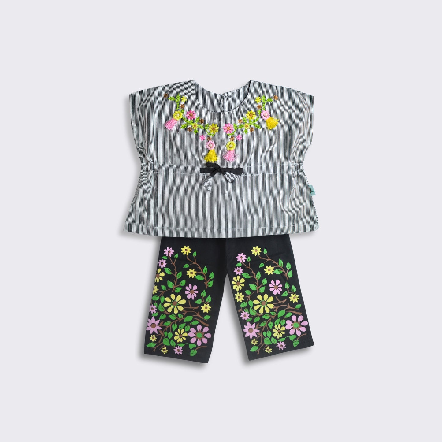 Embroidered Top with Printed Bottom