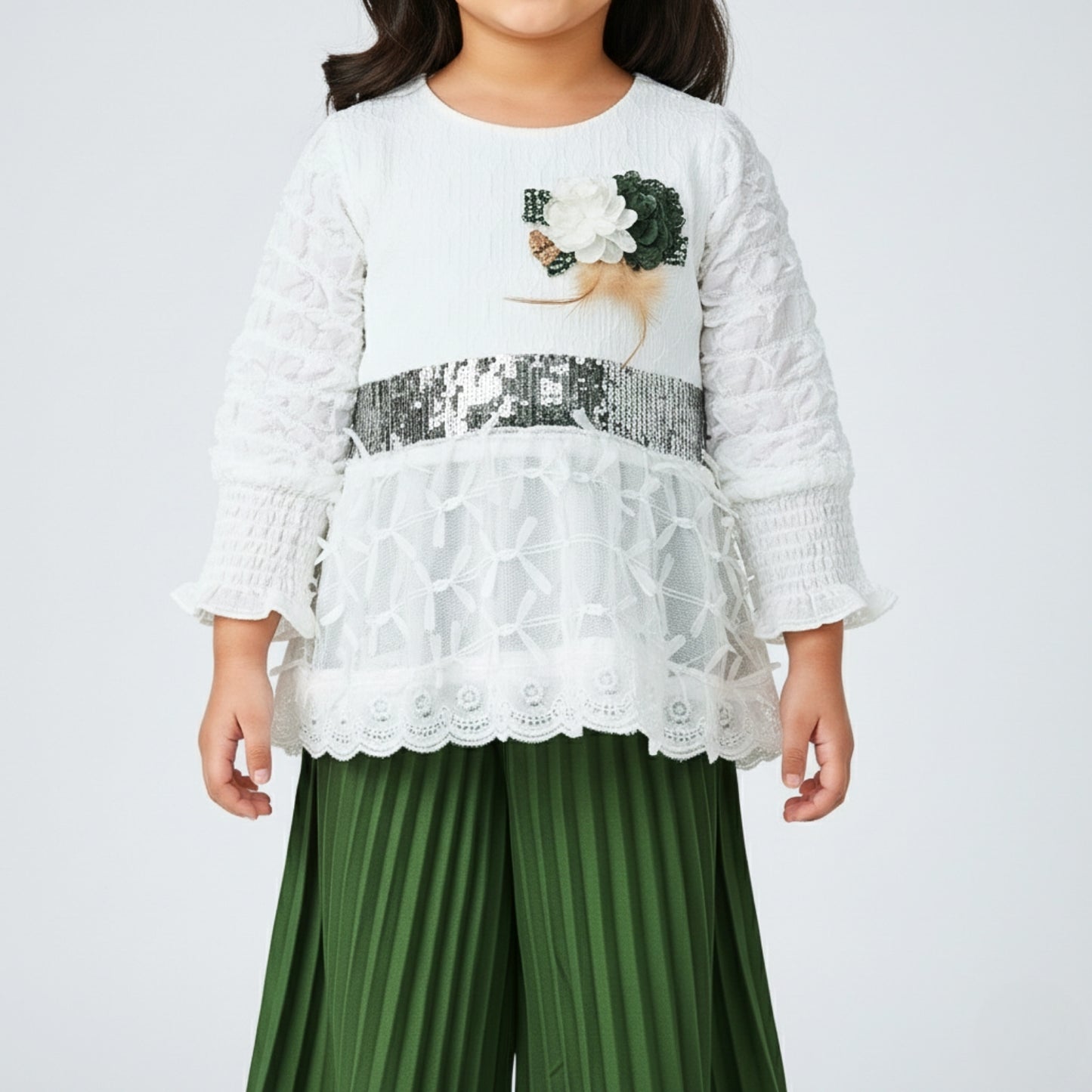 Sequin Lace Top with Pleated Trouser