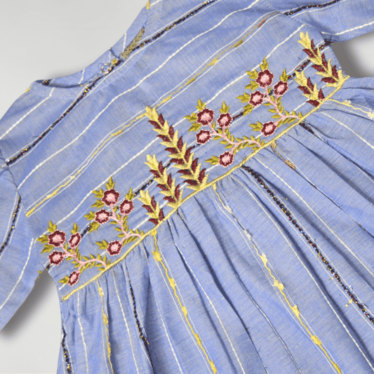 Embroidered Blue Frock with Black Trouser
