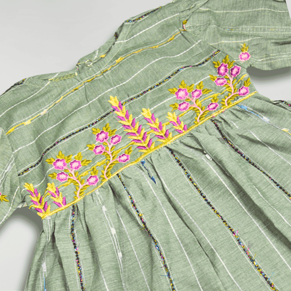 Embroidered Green Frock with Black Trouser