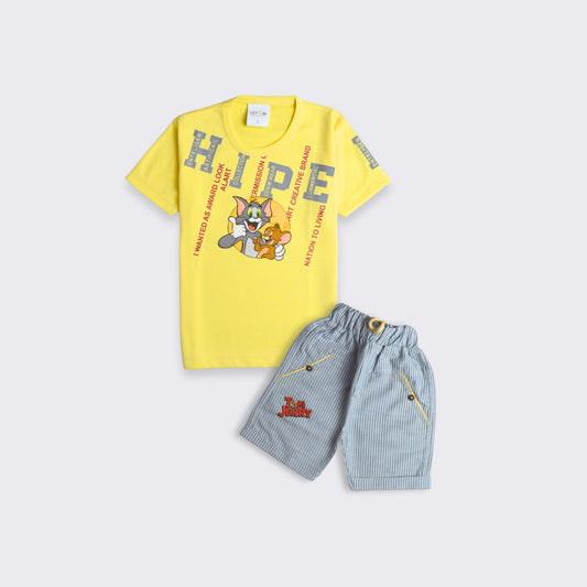 Graphic Tee with Striped Shorts