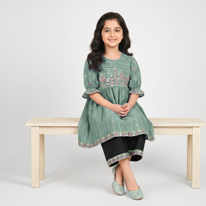 Embroidered Top with Black Trouser