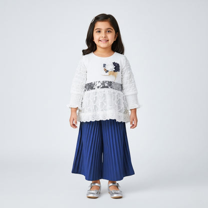 Sequin Lace Top with Pleated Trouser