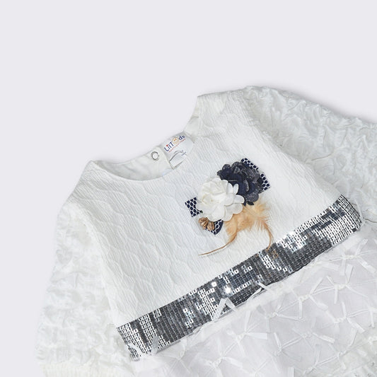 Sequin Lace Layered Top with Pleated Trouser