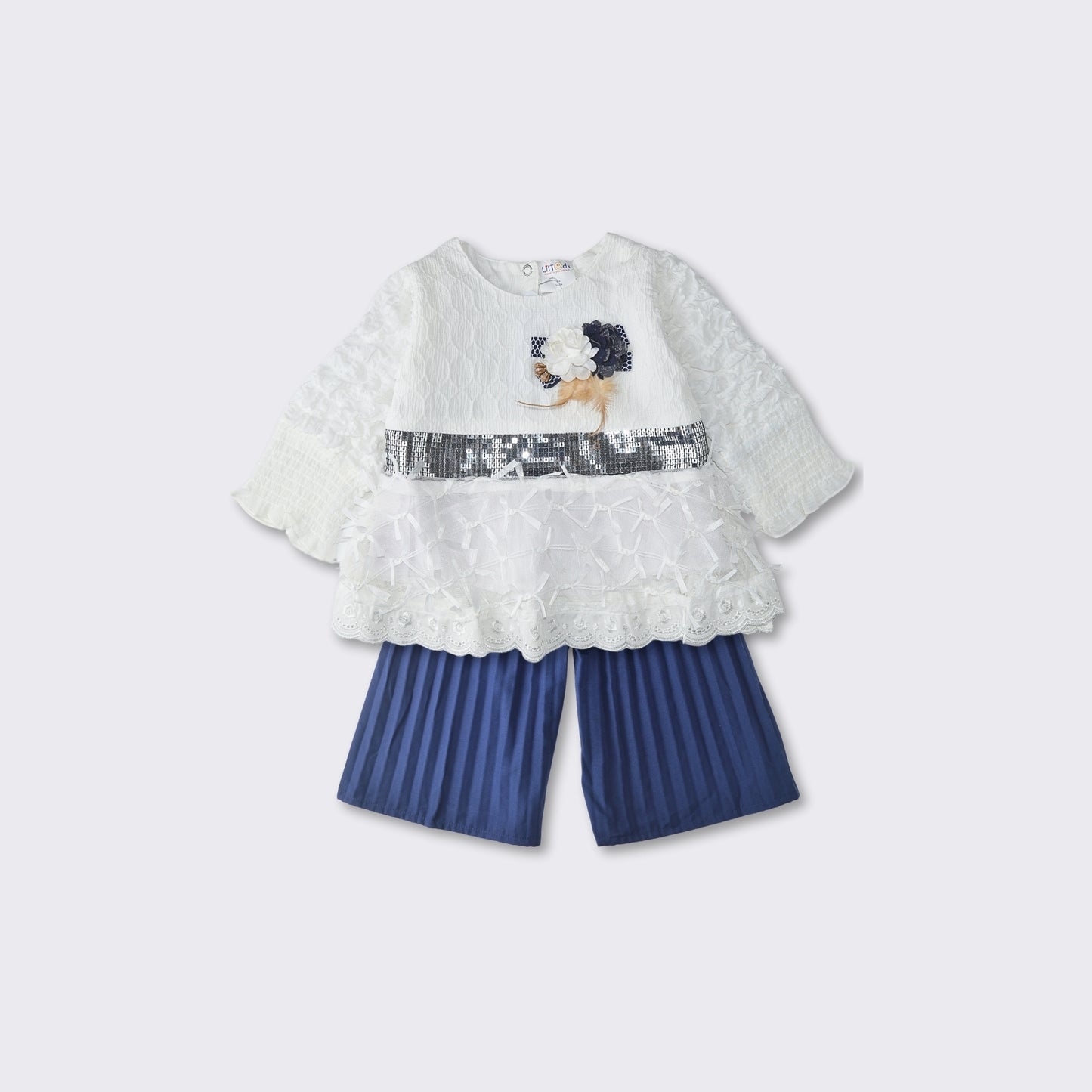 Sequin Lace Top with Pleated Trouser
