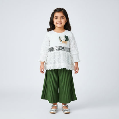Sequin Lace Top with Pleated Trouser