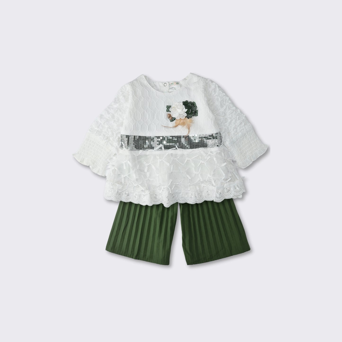 Sequin Lace Top with Pleated Trouser
