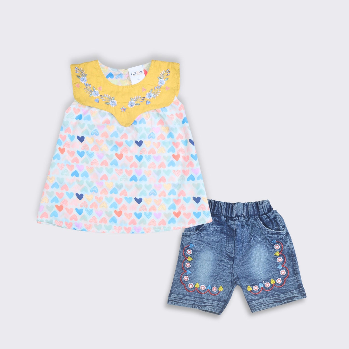Heart Print Top and Denim Shorts