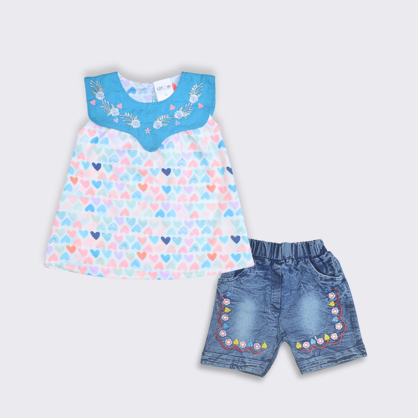 Heart Print Top and Denim Shorts